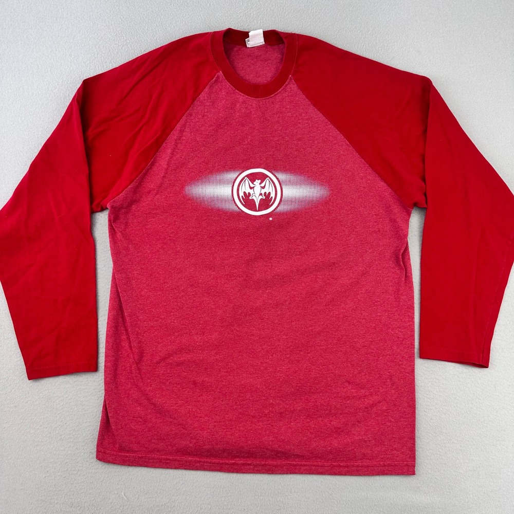 Vintage Bicardi Rum T-Shirt Mens Large Red Raglan Tee Long Sleeve 90s Alcohol